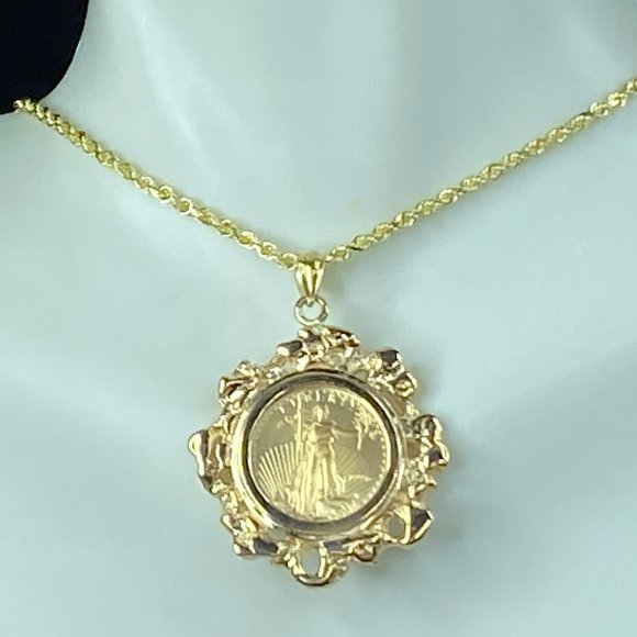 1996 $5.00 1/10oz American Eagle gold coin pendant rope link necklace 17.4g 20"